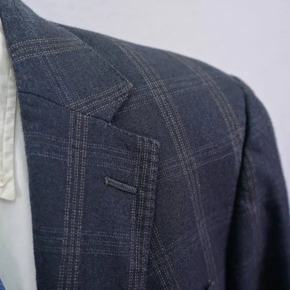 Hart Schaffner Marx Blue / Gray With Tan White Windowpane Wool Sport‎ Coat 42L